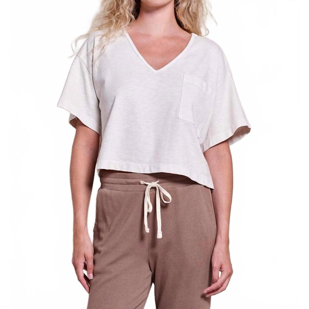 Sundry Cream V-Neck Cropped Short Sleeve Tee
